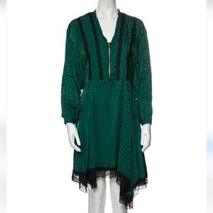 Koché Green Leopard Jacquard Tunic Dress with Lace Hem Size 38 (US 6)